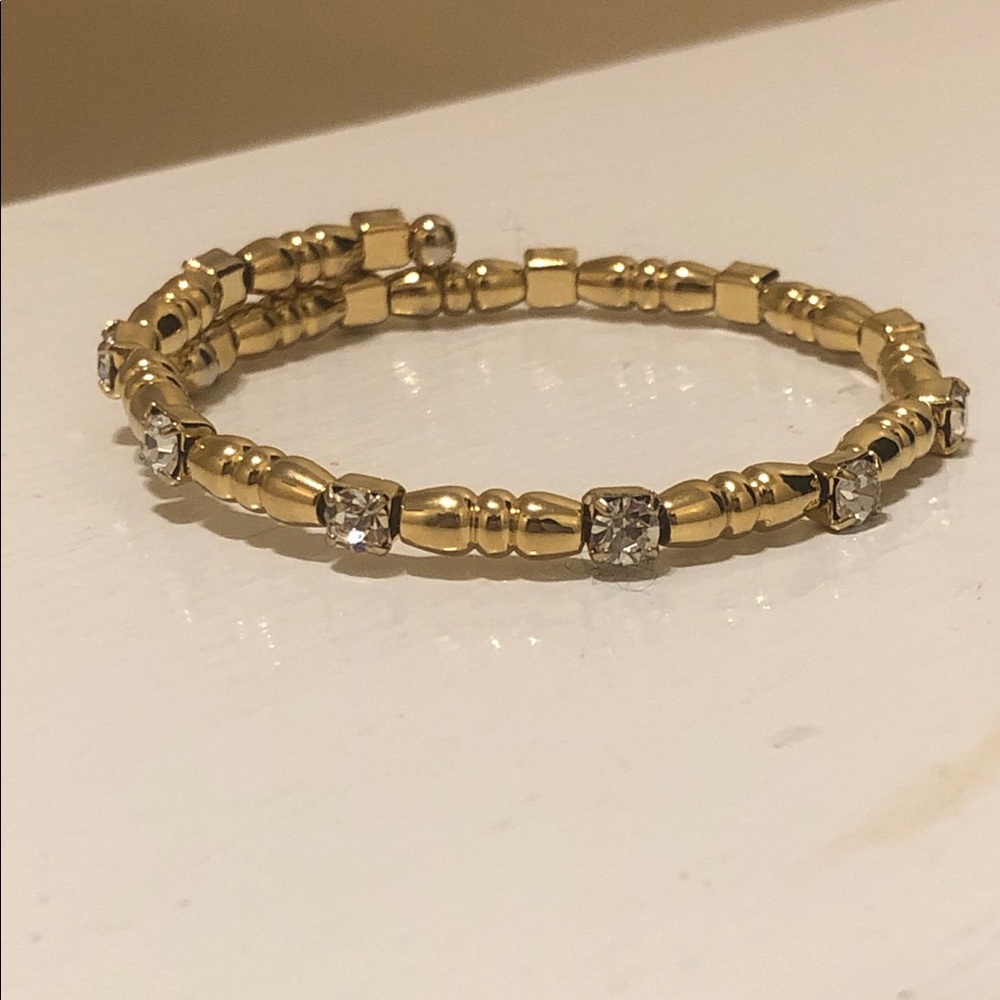 Gold Crystal Beaded Stretch Bracelet - Women's Jewelry - Picture 4 of 4